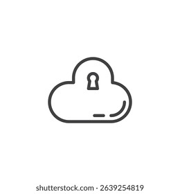 Cloud with lock line icon representing secure cloud storage. This outline vector icon symbolizes online protection and privacy. Cloud icon for tech use.