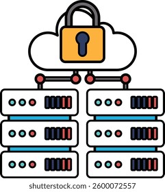 A cloud with a lock on it. The lock is on the cloud and it is surrounded by other clouds