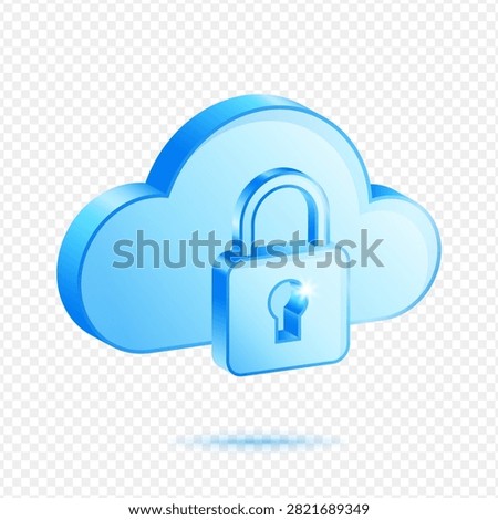 Cloud Lock Security, 3D Blue Glossy Cybersecurity Icon