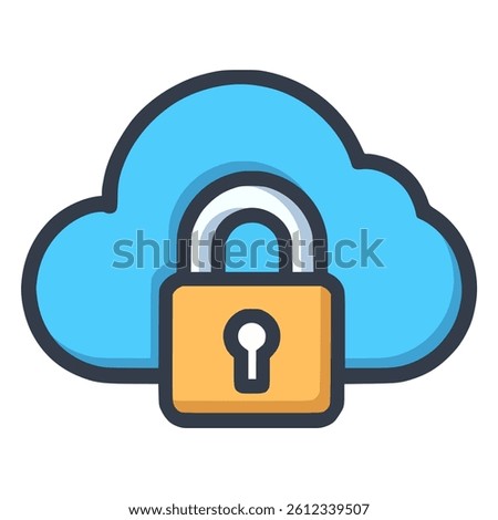 cloud lock security privacy data server flat color vector illustration template design
