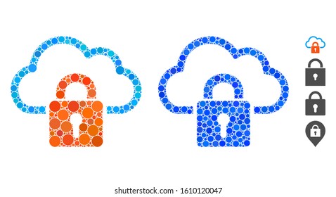 Cloud locked mosaic of circle elements in variable sizes and color tints, based on cloud locked icon. Vector circle elements are combined into blue illustration. - Powered by Shutterstock - Get 15% off with code: PIKWIZARD15