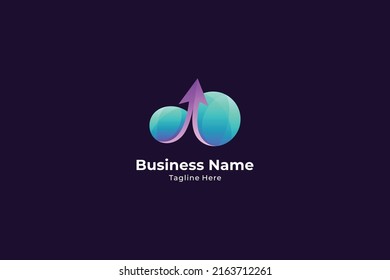 cloud logo with up arrow. icon add data to cloud for ui ux website or mobile app, upload download, storage network element. Flat design concept with purple and blue color gradient.