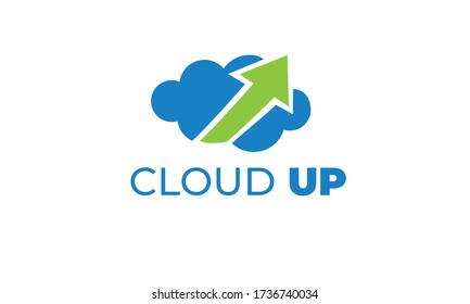 El LOGO CLOUD UP se puede usar para subir iconos - descargar iconos - alojar logotipos - logotipos de sitio - compartir iconos, logotipos de transferencia, negocios de almacenamiento, con ilustración de color azul cielo, con el vector EPS 10