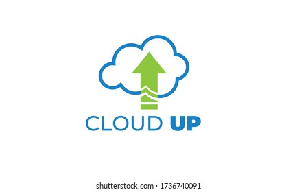 El LOGO CLOUD UP se puede usar para subir iconos - descargar iconos - alojar logotipos - logotipos de sitio - compartir iconos, logotipos de transferencia, negocios de almacenamiento, con ilustración de color azul cielo, con el vector EPS 10