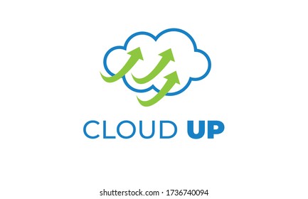 El LOGO CLOUD UP se puede usar para subir iconos - descargar iconos - alojar logotipos - logotipos de sitio - compartir iconos, logotipos de transferencia, negocios de almacenamiento, con ilustración de color azul cielo, con el vector EPS 10