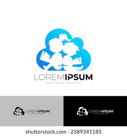 Cloud logo and children, child icon reading a book