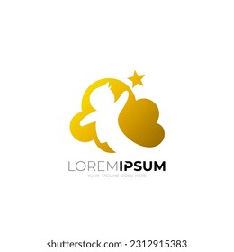 Cloud logo and children design combination, kids and star icon