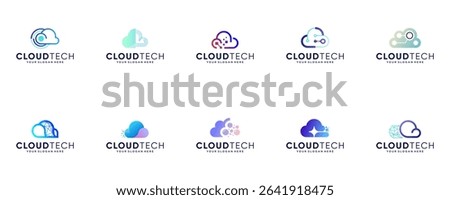 cloud logo collection with the concept of modern technology, database services, storage, vector graphic templates.