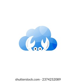 Cloud logo and crab design combination, marine life design, blue color
