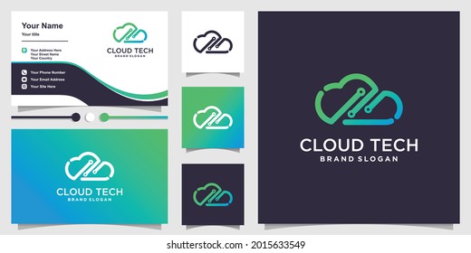 Cloud logo with creative line art technology concept Premium Vector