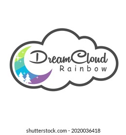 cloud logo with crescent moon and fir tree