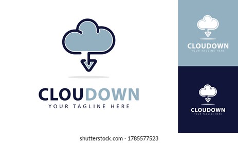 Cloud logo design combined with downward directed arrow. vector