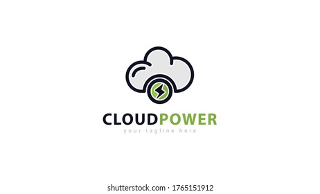 Diseño de logotipo en nube combinado con pequeños símbolos flash de energía. vector