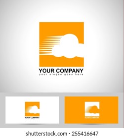 Cloud Logo Design Concept.Orange Cloud Logo with business card template.