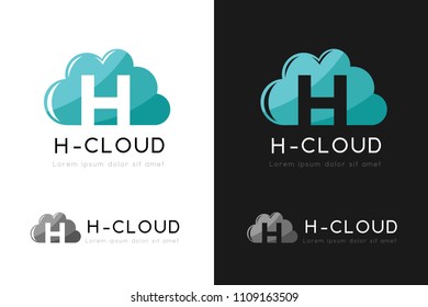 Cloud logo design with H letter silhouette. Vector symbol with character element.