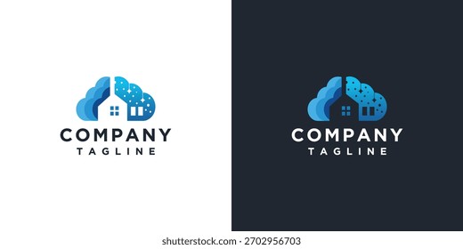 Cloud logo design with house building