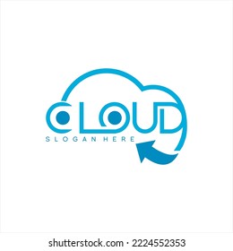 Cloud logo design. Illustration of cloud letter with circle and up arrow.