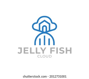 diseño de logotipo en la nube, plantilla de logotipo de pez jelly, logotipo de tecnología