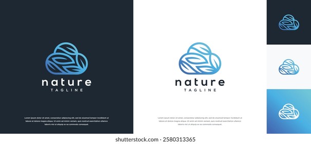 Cloud logo design with nature leaves. Cloud nature logo design vector icon.