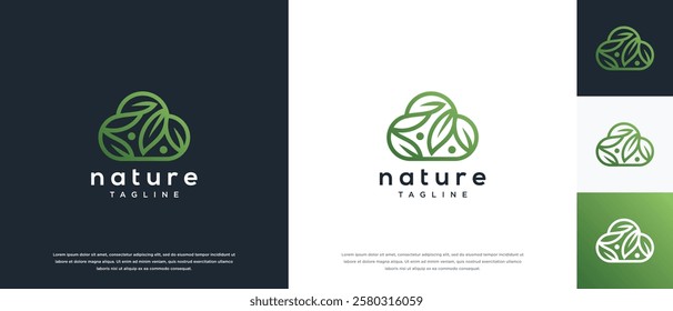 Cloud logo design with nature leaves. Cloud nature logo design vector icon.