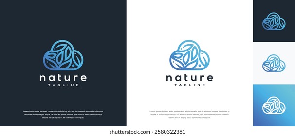 Cloud logo design with nature leaves. Cloud nature logo design vector icon.