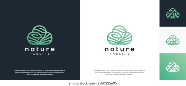 Cloud logo design with nature leaves. Cloud nature logo design vector icon.