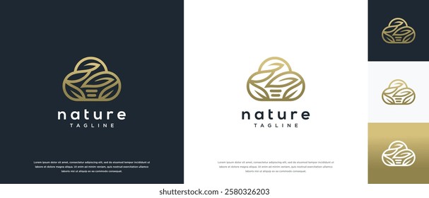 Cloud logo design with nature leaves. Cloud nature logo design vector icon.