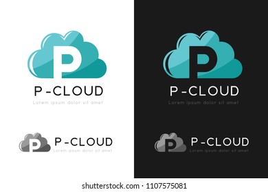 Cloud logo design with P letter silhouette. Vector symbol with character element.