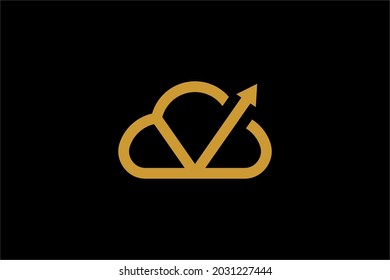 Cloud logo design vector. Outline blue cloud illustration symbol. Tech logo design. Cloud and arrow vector icons.