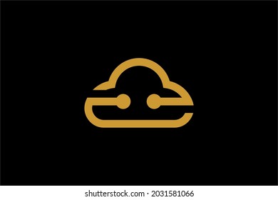 Cloud logo design vector. Outline blue cloud illustration symbol. Tech logo design. Cloud and arrow vector icons.