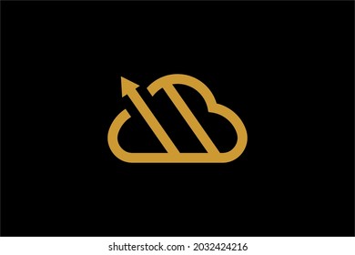 Cloud logo design vector. Outline blue cloud illustration symbol. Tech logo design. Cloud and arrow vector icons.