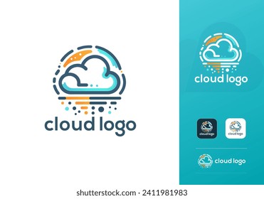 Cloud Logo Design Vector Template. Modern Abstract AI-Based Cloud Server Company Line Art Logo Symbol. Cloud Network or Storage or Broadband or ISP Company Logo Illustration With App Icon.
