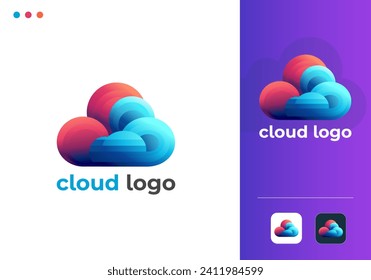 Cloud Logo Design Vector Template. Modern Abstract AI-Based Cloud Server Company Logo Symbol. Isolated Colorful Cloud Network or Storage or Broadband or ISP Company Logo Illustration With App Icon.