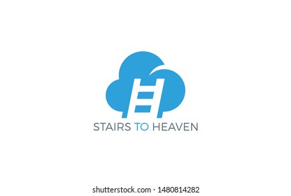 Cloud logo formed stairs symbol in blue color