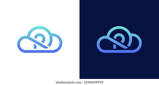 Cloud logo icon design, R letter logo integrated with cloud symbol for technology business and business identity, cloud monoline design with monogram style, Simple modern illustration inspiration.