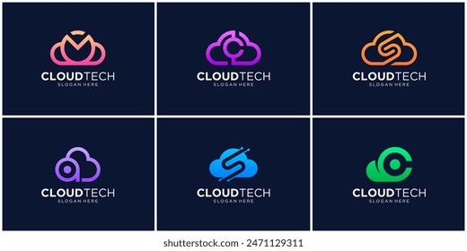 Conjunto de iconos de letras de logotipo de nube. Abstractas diseño de logo de tech symbol.