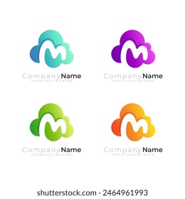 Combinación de diseño de logotipo de nube y logotipo de letra M, estilo colorido