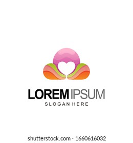 cloud logo with love design and template