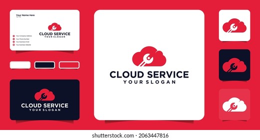 Cloud-Logo mit Negativwerkzeugen für die Weltraumreparatur, Logo und Visitenkartendesign