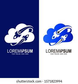 Cloud logo and rocket icon design combination, cloud  logo , Technology icon, Brain, 2 rocket
