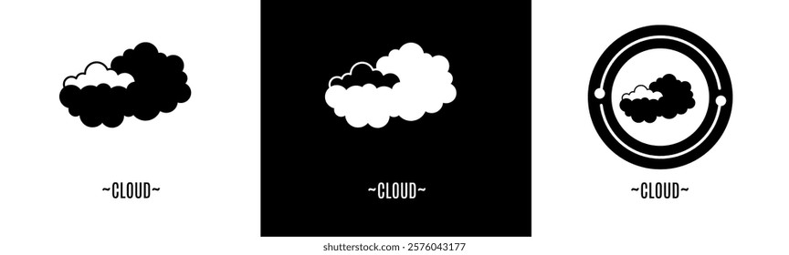 Cloud logo set. Collection of black and white logos. Stock vector.