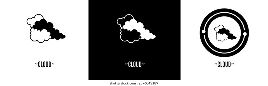 Cloud logo set. Collection of black and white logos. Stock vector.