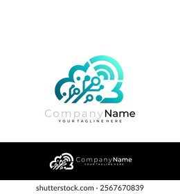 Cloud logo with technology design vector, blue color