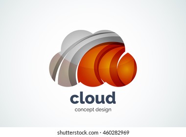Cloud logo template, remote hard drive storage or weather concept - geometric minimal style, created with overlapping curve elements and waves. Corporate identity emblem, abstract business company
