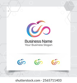 Cloud logo vector design with concept of cloud and colorful modern style. Cloud vector logo for app, hosting, server, and cloud storage.