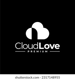 CLOUD LOVE HEART DATE APP LOGO VECTOR ICON BLACK WHITE ILLUSTRATION