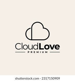 CLOUD LOVE HEART DATE APP LOGO LINE VECTOR ICON ILLUSTRATION