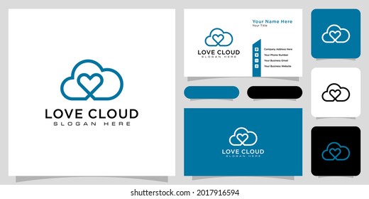 cloud love logo vector line style