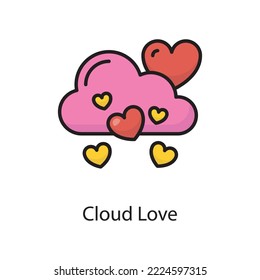 Cloud Love  Vector Filled Outline Icon Design illustration. Love Symbol on White background EPS 10 File