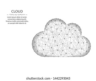 Cloud low poly design, weather abstract geometric image, cloud computing wireframe mesh polygonal vector illustration made from points and lines on white background